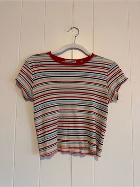 Christie Brooks Girls' Striped Short Sleeve Tee with Red Trim